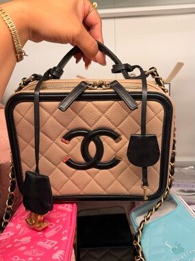 CHANEL Quilted Vanity Medium Bag in Beige and Black